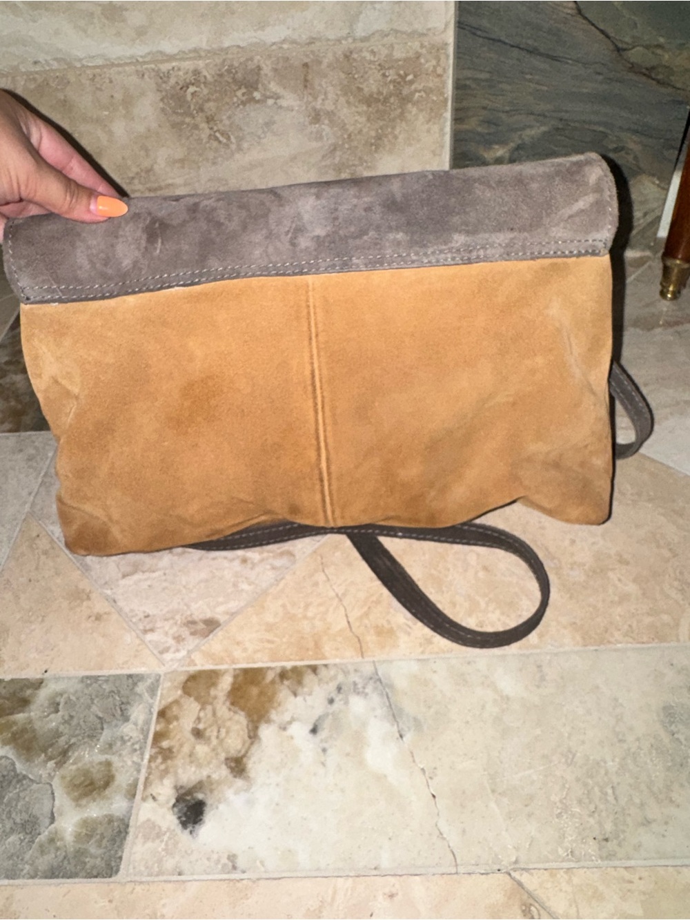 Zara Trafaluc Suede Leather Colorblock Crossbody Messenger Bag Brown Taupe